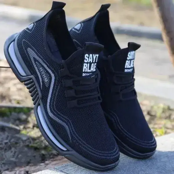Mens Breathable Mesh Sports Shoes | Lightweight Low-Top Casual Shoes in Black, White