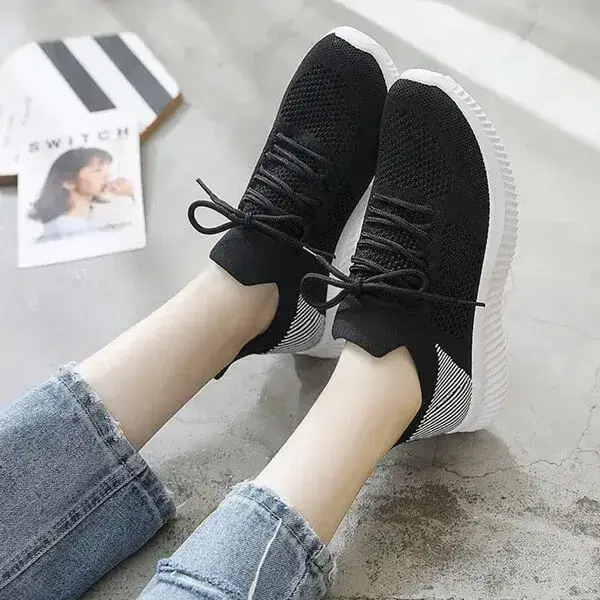 Womens Colorblock Breathable Sneakers | Fashion Slip-On Comfort Shoes in Black, Pink, White