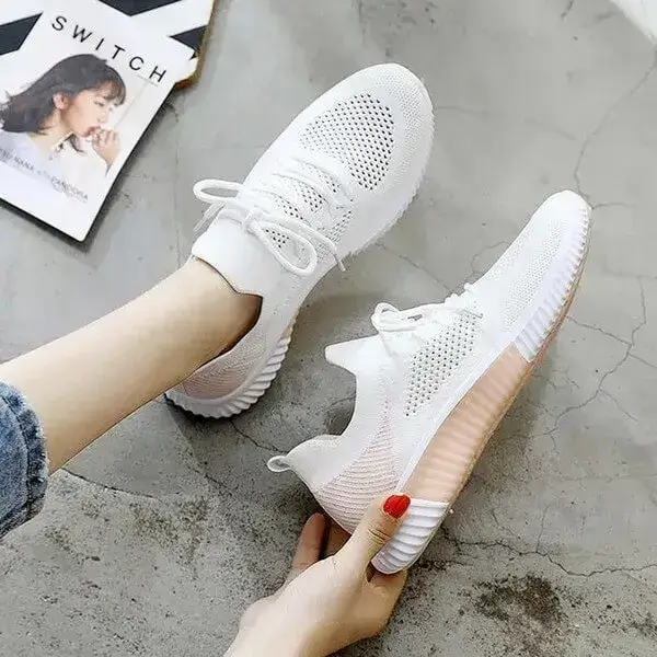Womens Colorblock Breathable Sneakers | Fashion Slip-On Comfort Shoes in Black, Pink, White