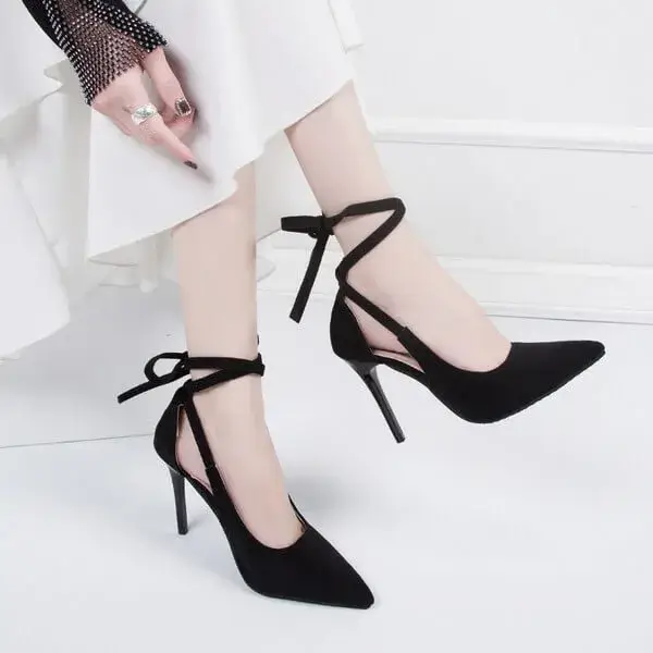 Atozfootwear Women Fashion Solid Color Plus Size Strap Pointed Toe Suede High Heel Sandals Pumps