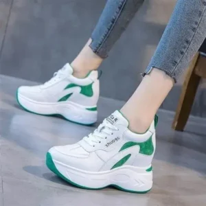 Atozfootwear Women Fashion Round Toe Platform Medium Heel Lace-Up Colorblock Sneakers