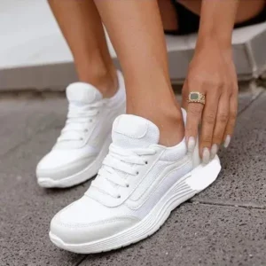 Atozfootwear Women Casual Breathable Mesh Upper Flat Solid Color Sneakers