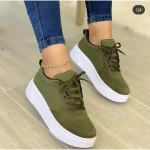 Atozfootwear Women'S Fashion Casual Round Toe Thick-Soled Lace Up Canvas Sneakers