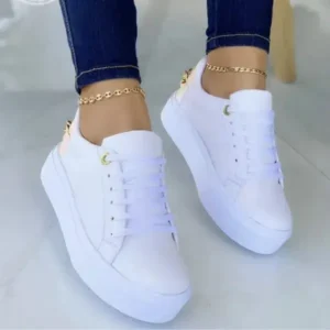 Atozfootwear Women Fashion Round Toe Platform Lace Up Solid Color Sneakers