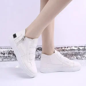 Atozfootwear Women Fashion Round Toe Mid-Top Canvas Raw Edge Elastic Sneakers