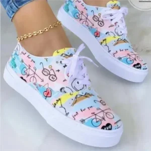 Atozfootwear Graffiti Print Platform Canvas Shoes