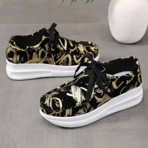 Atozfootwear Casual Graffiti Round Toe Platform Plus Size Sneakers