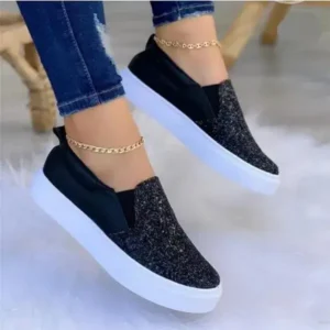 Atozfootwear Thick Sole Casual Sequined Shoes Women Flat Shoes