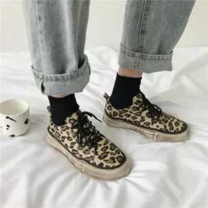 Atozfootwear Women Fashion Leopard Printing Flat Sneakers