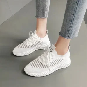 Atozfootwear Women Fashion Mesh Cloth Lace-Up Sneakers