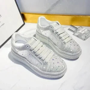 Atozfootwear Women Fashion Sparkling Rhinestones Decorative Lace-Up Design Platform Sneakers