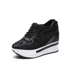 Atozfootwear Women Sexy Lace Design Lace-Up Breathable Wedge Platform Sneakers