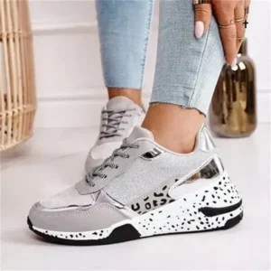 Atozfootwear Women Fashion Casual Leopard Print Color Matching Lace-Up Platform Sneakers