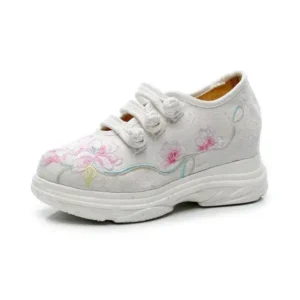 Atozfootwear Women Casual Flower Embroidered Round Toe Platform Canvas Sneakers