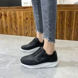 Atozfootwear Women Casual Rhinestone Decor Fashion Plus Size Sports Running Shoes Round Toe Sneakers