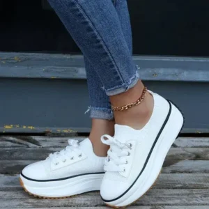 Atozfootwear Women Simple Casual Knit Upper Thick-Soled Lace-Up Sneakers