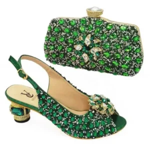 Atozfootwear Fashion Rhinestone Design Party Women High Heel Peep Toe Sandals And Clutch Evening Bag Set