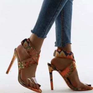 Atozfootwear Women Fashion Plus Size Floral Point Toe High Heel Sandals