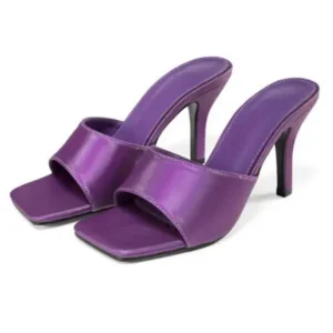 Atozfootwear Women Sexy Square Head Purple Stiletto Slippers