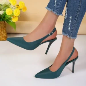 Atozfootwear Summer Women Fashion Plus Size Elegant Pointed Toe Strap Buckle Sling Back Stiletto Heel PU Sandals