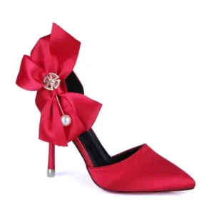 Atozfootwear Women Fashion Elegant Solid Color PU Pointed Toe Bowknot Pumps