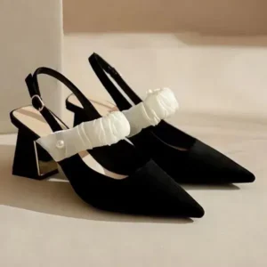 Atozfootwear Women Fashion Elegant Solid Color PU Pointed Toe Kitten Heel Sandals