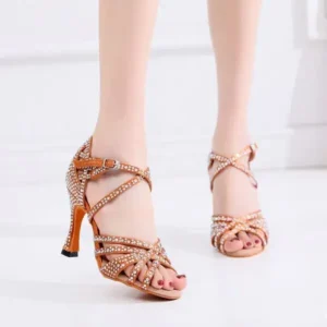 Atozfootwear Women Fashion Solid Color Suede Rhinestone High Heel Ankle Strap Buckle Sandals