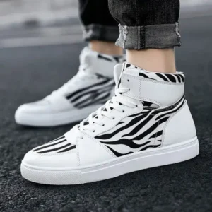 Atozfootwear Men'S Fashion Zebra Print Breathable Canvas High Top Sneakers