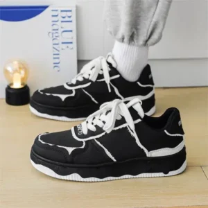 Atozfootwear Men'S Fashion Black White Breathable Canvas Sneakers