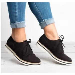 Atozfootwear Women Retro Plus Size Simple Solid Color Lace-Up Round Toe Sneakers