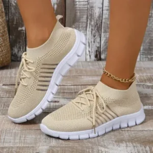 Atozfootwear Women Casual Plus Size Solid Color Mesh Breathable Flat Sneakers