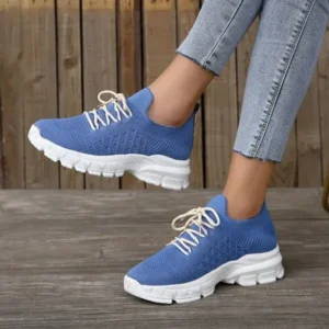 Atozfootwear Women Fashion Casual Breathable Flying Woven Lace-Up Thick-Soled Sneakers