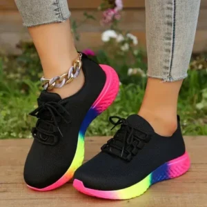 Atozfootwear Women Fashion Casual Mesh Breathable Rainbow Sneakers