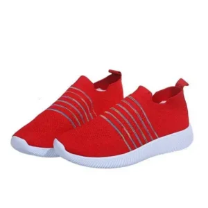 Atozfootwear Fashion Casual Solid Color Striped Fly-Woven Mesh Breathable Flat Sneakers