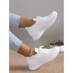 Atozfootwear Summer Women Fashion Breathable Mesh Fly-Woven Solid Color Sneakers