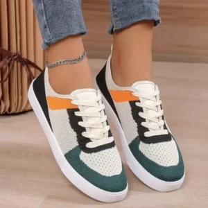 Atozfootwear Women Fashion Casual Color Blocking Mesh Fly-Woven Breathable Sneakers