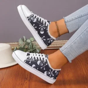 Atozfootwear Women Casual Fashion 3D Print Denim Canvas Sneakers