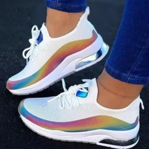 Atozfootwear Women Fashion Casual Rainbow Color Blocking Sneakers