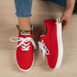 Atozfootwear Women Fashion Casual Solid Color Lace-Up Canvas Shoes