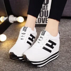 Atozfootwear Women Fashion Casual Letter Printed Lace-Up Thick-Soled Sneakers