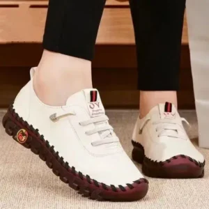 Atozfootwear Women Fashion Retro Solid Color PU Breathable Hollow Stitching Sneakers