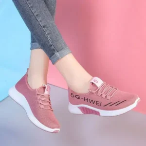 Atozfootwear Women Fashion Lace-Up Round Toe Solid Color Breathable Sneakers