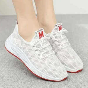 Atozfootwear Women Fashion Mesh Solid Color Lace-Up Sneakers