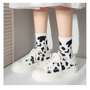 Atozfootwear Women Fashion Platform Cute Cow Pattern Lace-Up Sneakers