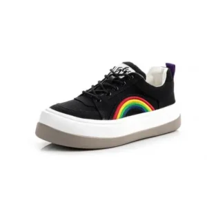 Atozfootwear Women Fashion Casual Rainbow Color Block Platform Canvas Platform Shoes