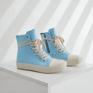 Atozfootwear Women Fashion Blue Faux Leather High Top Shoes