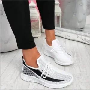 Atozfootwear Women Fashion Casual Thick Sole Breathable Fly Woven Thick Sole Lace Up Sneakers