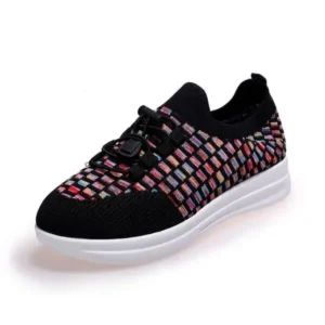 Atozfootwear Women Fashion Low-Top Lace-Up Platform Color-Block Fly-Knit Sneakers