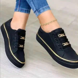 Atozfootwear Women Thick Bottom Chain Casual Round Toe Fashion Pu Sneakers