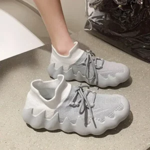 Atozfootwear Women Fashion Round ToeWomen Fashion Round Toe Octopus Fly Woven Sneakers Shallow Cut Print Lace Up Flat Sneakers